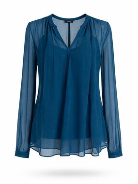 Nanette Lepore 100% Silk Blouse Teal Sheer Layered V-Neck Long Sleeve Sz 0